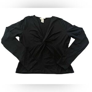 H&M Black Longsleeve Top with Twist Front V-Neck Size M